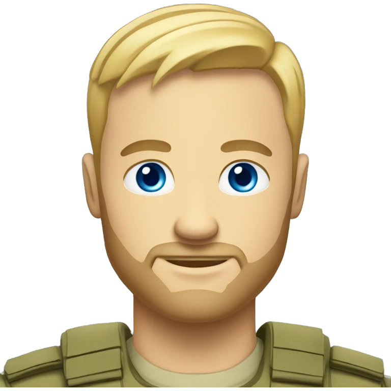 professional man leader in motivation professional casual dress, blue-eyed blonde very short hair like militar cut with a shadow of a beard emoji