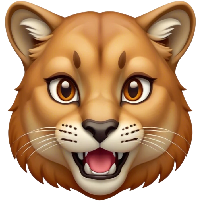 Cinematic Comical Cougar Portrait Emoji, Head tilted dramatically with an exaggeratedly amused expression, featuring a striking tawny Fur with bold dark accents and wide, expressive amber eyes filled with playful disbelief, Simplified yet hilariously expressive features, highly detailed, glowing with a slightly sassy glow, high shine, dramatic yet playful, stylized with an air of cheeky wilderness mischief, bright and endearing, soft glowing outline, capturing the essence of a spirited and over-the-top cougar, so meme-worthy it feels like it could pounce its way into internet fame instantly! emoji