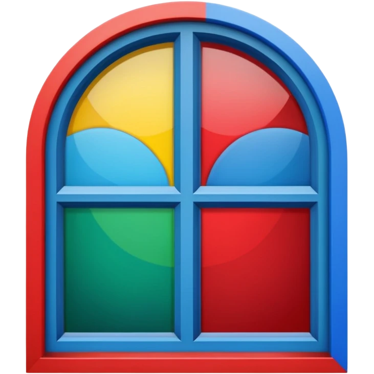 stylized window with four colored panes red green blue yellow reminiscent of classic Windows XP logo simple recognizable no text emoji