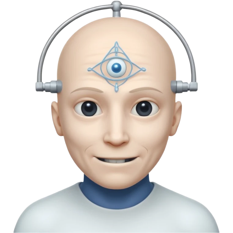 mutant test subject portrait, head and shoulders only, third eye on forehead, pale skin, creepy calm smile, lab experiment style, 3D cartoon, mobile game icon style, clean background, no text, no watermark

 emoji