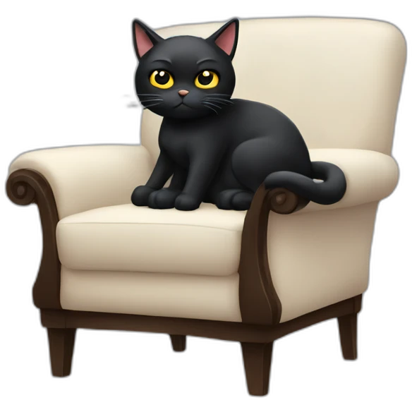 Angry Black cat sitting comfy in a armchair looking at us emoji
