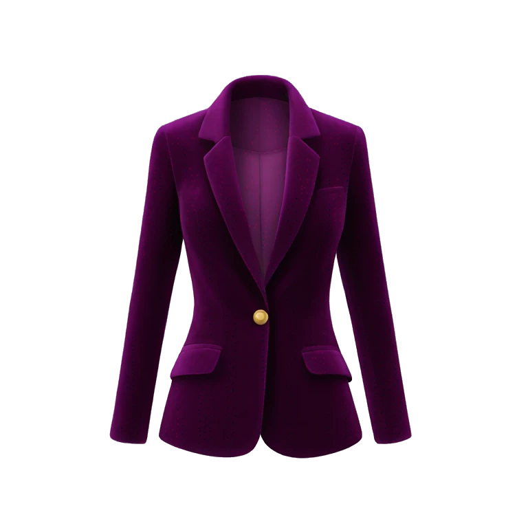 Realistic isolated open dark purple wine color velvet feminine fashion blazer jacket.  emoji