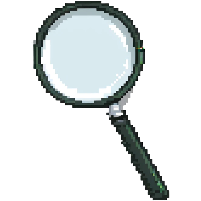 A detailed magnifying glass showing pixel details emoji
