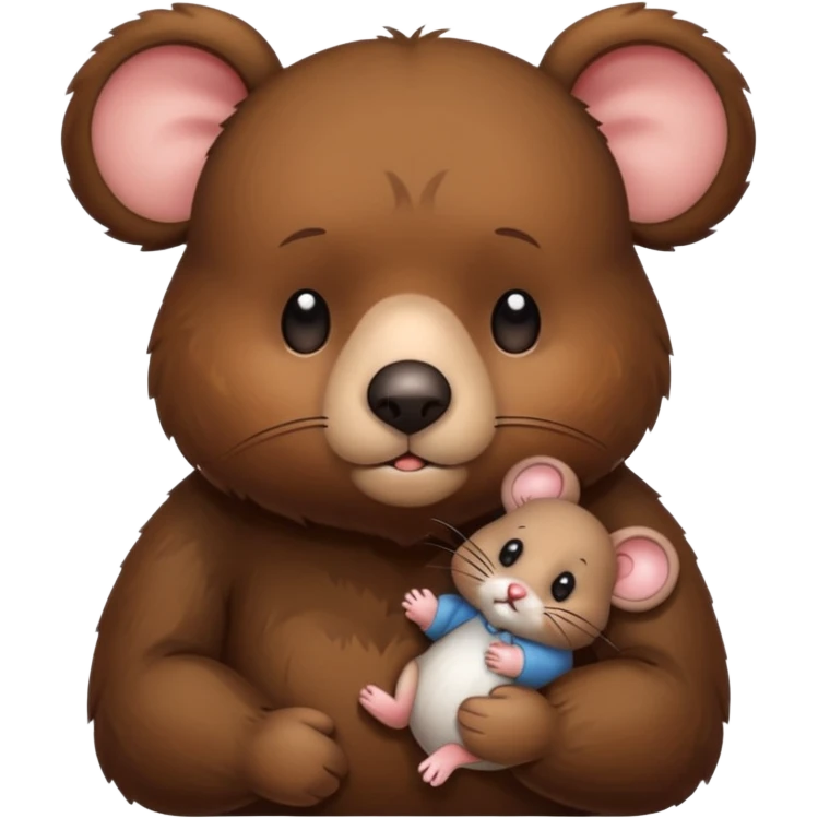 Big bear holding cute mouse, both sad emoji