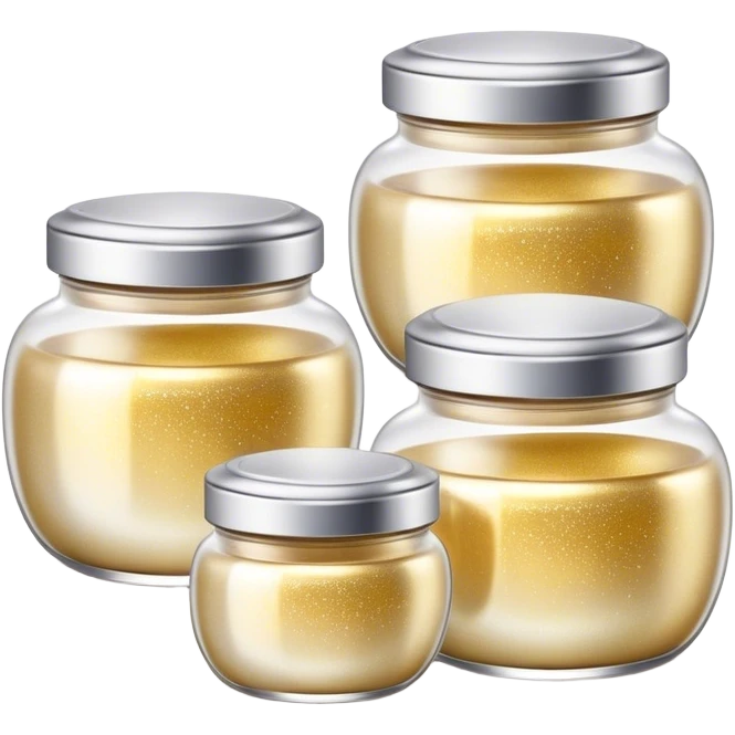 Cinematic Realistic Glitter Jars, elegant glass containers filled with ultra-fine shimmering gold and silver dust, light catching the tiny specks in a mesmerizing glow, slightly open lids revealing the rich, sparkling texture inside, set against a softly blurred background, radiating a sense of enchantment and wonder. emoji