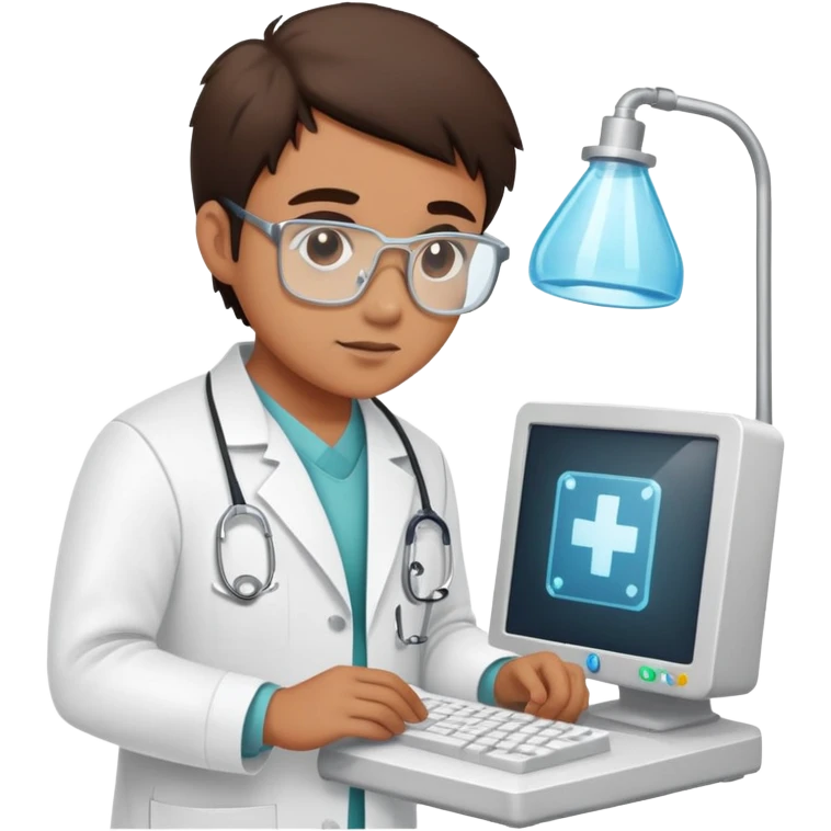 IT technician repairing a computer in hospital emoji