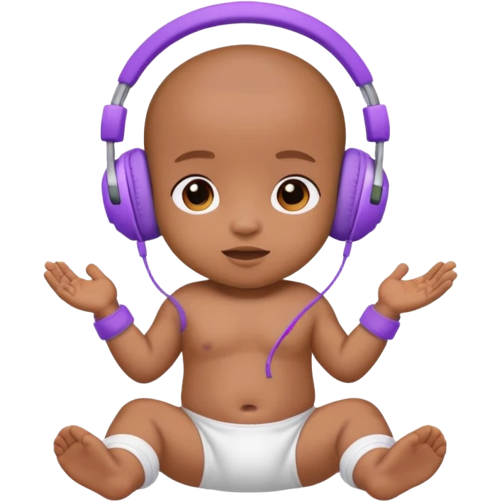 a brown skin cute baby in a white diaper and purple headphones emoji