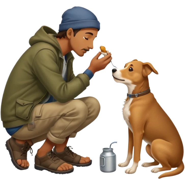 a homeless man licking dogs feet emoji