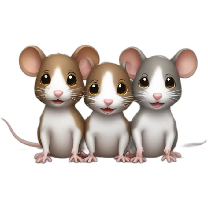 Three cute rats, one white, the other two brown emoji