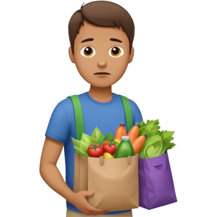 Hombre cargando bolsas de supermercado con dificultad emoji