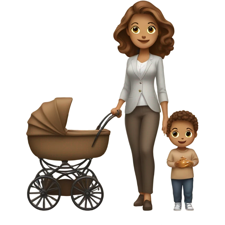 beautiful mother with brown hair. next to caramel baby carriage emoji