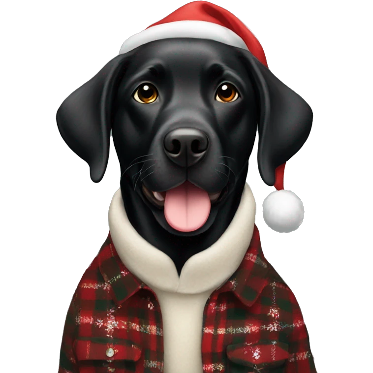 black Labrador retriever in Christmas flannel emoji