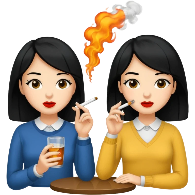 2 girls 1 smoking and 1 drinking black hair  emoji