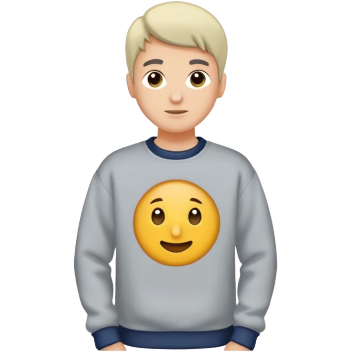 Saçı uzun ve arkadan bağlı, beyaz tenli, sakallı 24 yaşlarında, üzerinde gri  sweat olan bir erkek çiz emoji