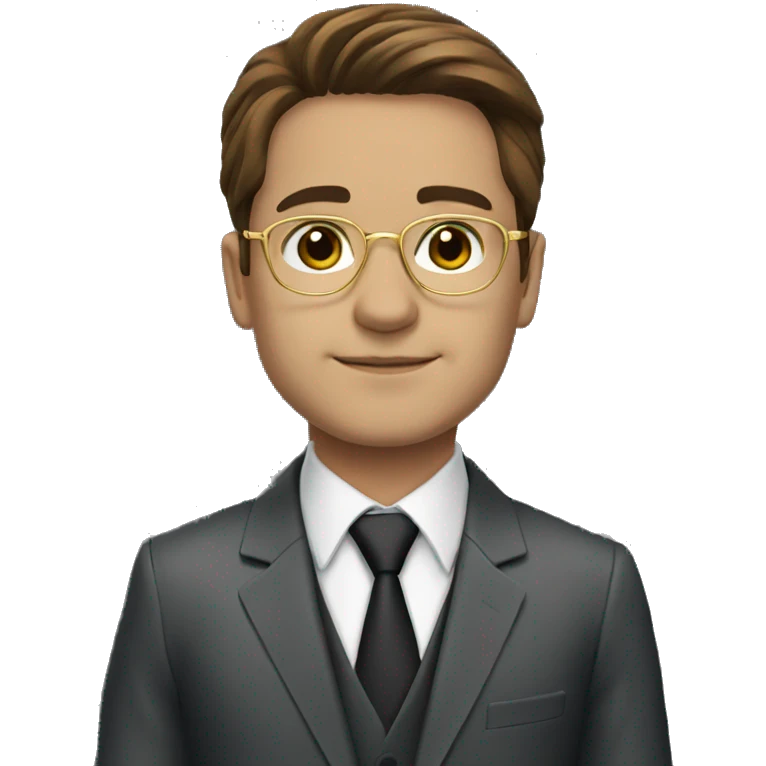 lawyer in suit with brown hair and brown eyes and gold glasses emoji