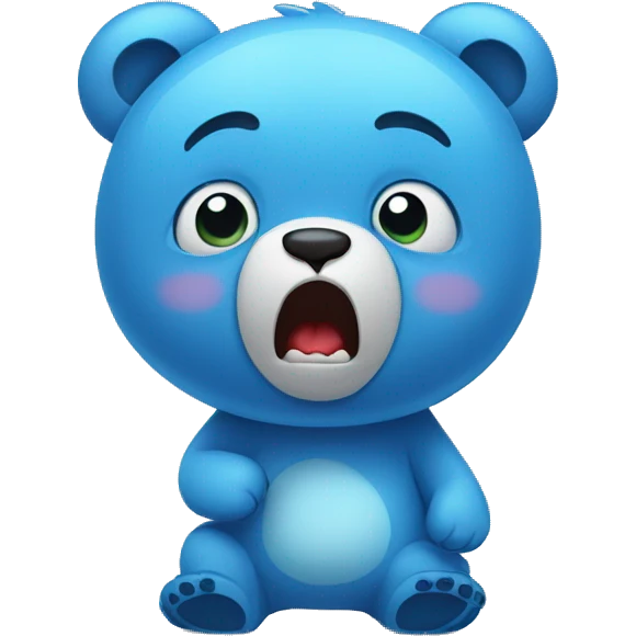 Funny blue bear being scared and holding face  emoji