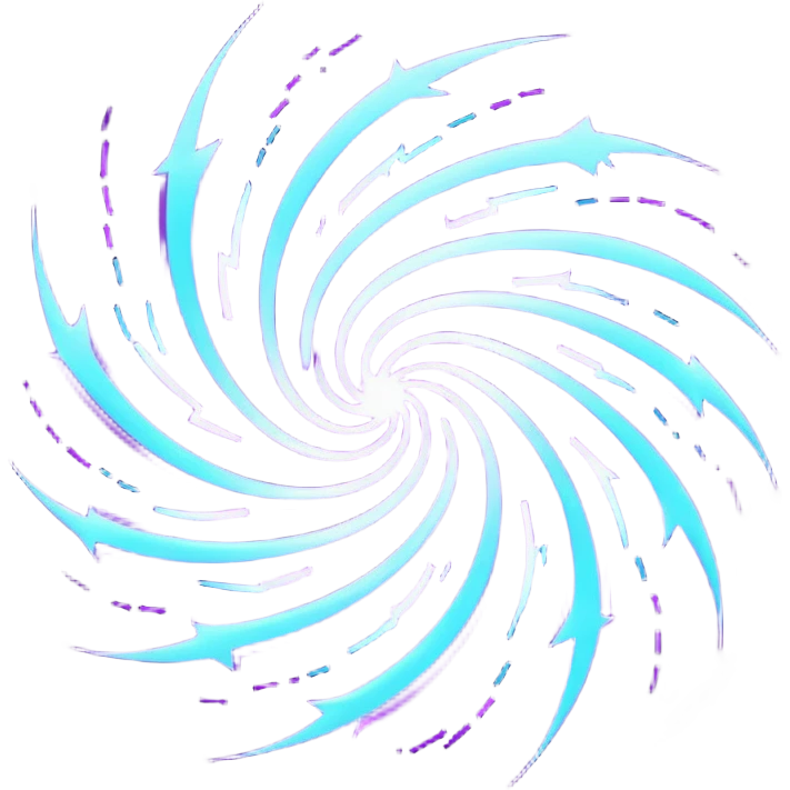 futuristic minimalistic logo icon, abstract glowing storm swirl made of neon purple (#8B5CF6) and cyan (#00E0FF) lines, representing Storm team energy and speed, digital lightning core, dark background, no face, tech-style emblem, 1:1 aspect ratio emoji