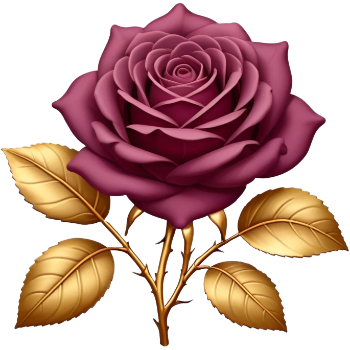 A dark Mauve red romantic Rose with gold leaves sticking out emoji