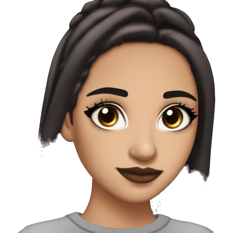 Maddy Perez euphoria show teenager: warm brown eyes, bold black sharp eyeliner, dark arched brows, full nude-berry lips, light skin, high cheekbones, sleek dark brown long straight hair in ponytail, sparkly rhinestones on eyelids 

 emoji