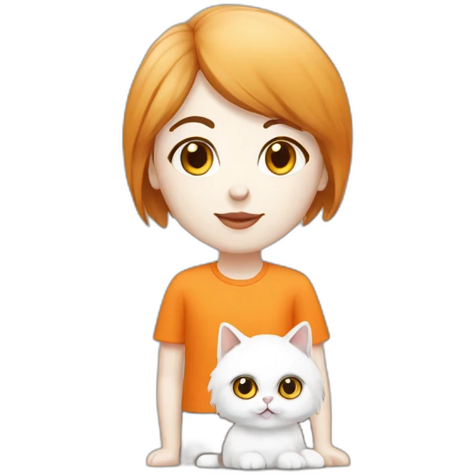 brunette copywriter and white and orange persian cat emoji