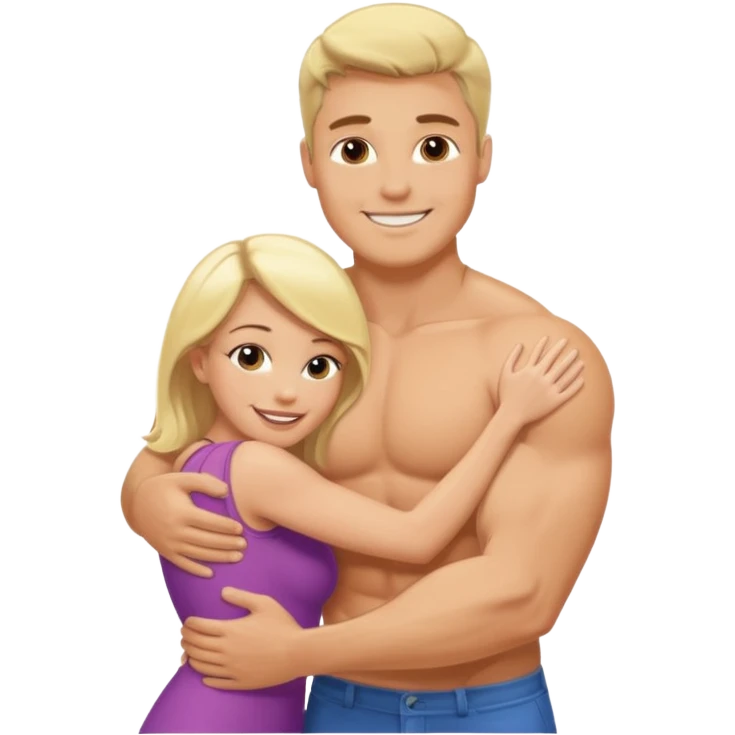 a white muscular man hugging blonde white lady emoji