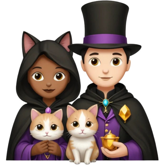 magician couple and their pet cat emoji