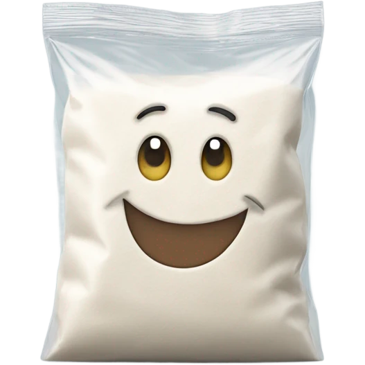happy small bag of white flour in a clear bag emoji