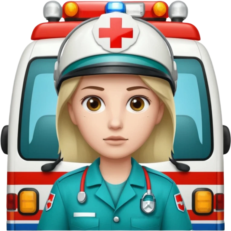 an ambulance driven by peluche emoji