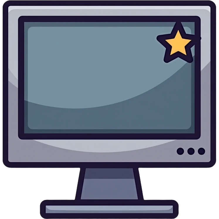 Minimalist CRT monitor with a simple 4-pointed star in the corner, very few details, clean lines emoji