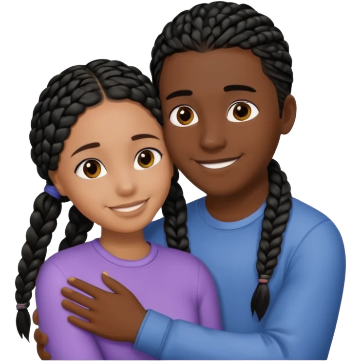 dark skin, black girl with black braids hugging her white boyfriend with straight parted brown hair and olive skin emoji