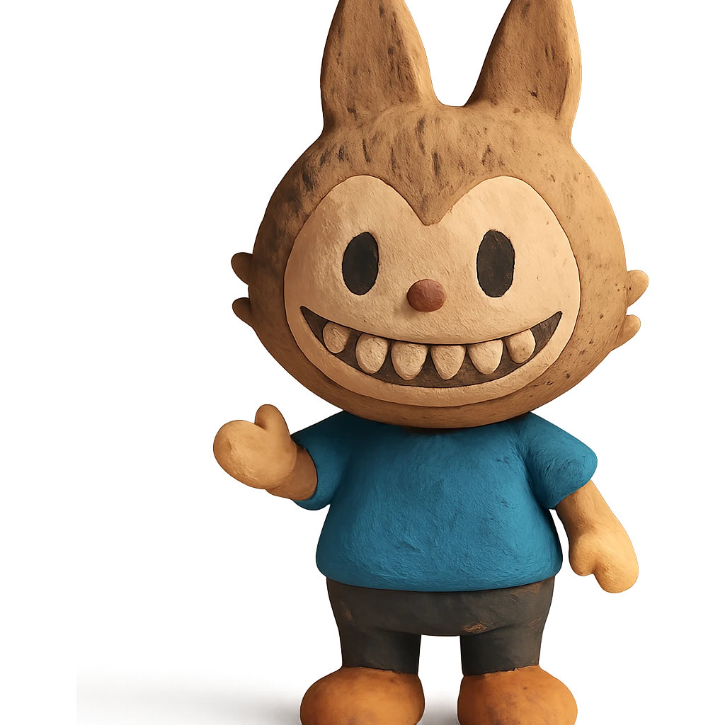 Labubu character icon, soft textures, playful claymation style emoji