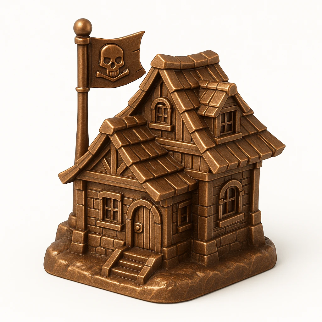 old pirate's house with skull flag emoji