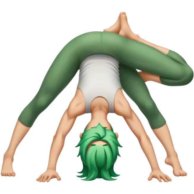 man with green hair in downward dog emoji