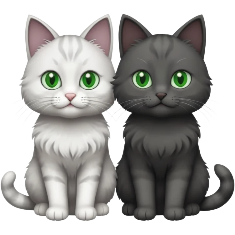 2 different coloured grey cats including one dark grey and white cat and one completely solid dark grey cat with green eyes and only white paws emoji