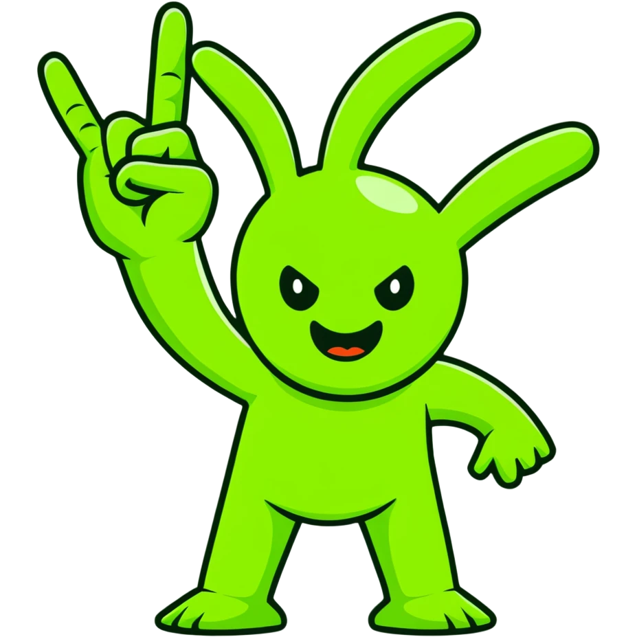 Hilarious green mutant with three arms making peace signs emoji