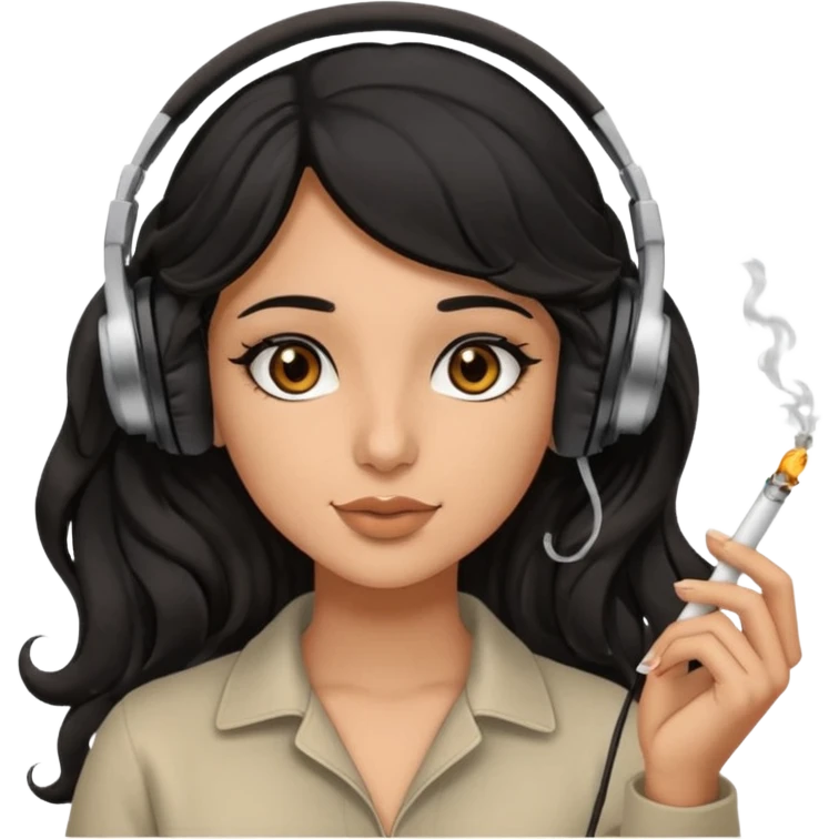 Arab girl, brown eyes, wavy hair, smoking weed, listening to music  emoji