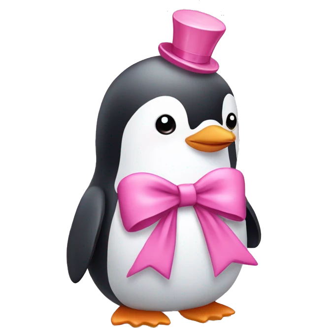 Pink penguin with bow  emoji