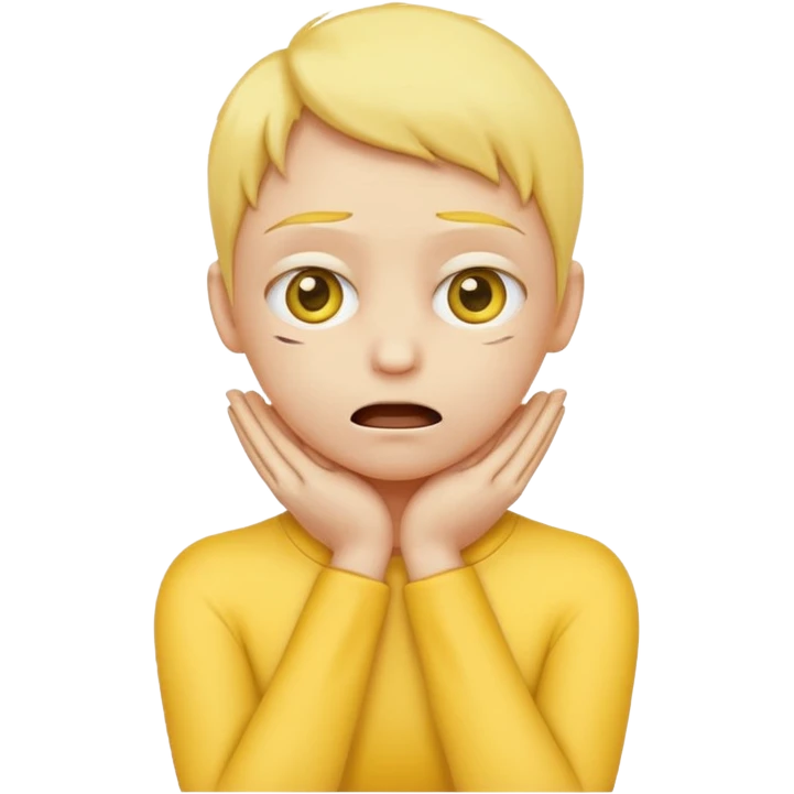 Yellow face emoji strangling itself with 2 arms crossed and hands saround neck and eyes looking up slightl emoji