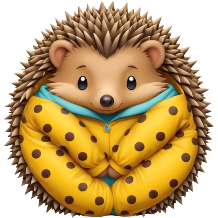 hedgehog in yellow pajama curled up emoji