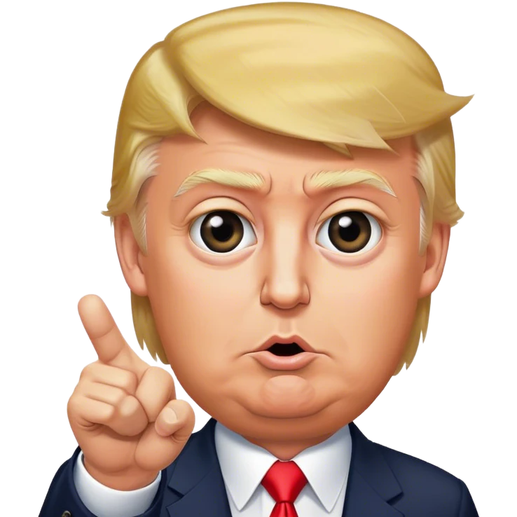 hyper-realistic Donald Trump is pointing his finger up, don't make big eyes emoji