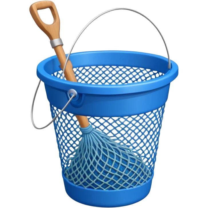 A small bucket with a fishing net leaning against it.
 emoji