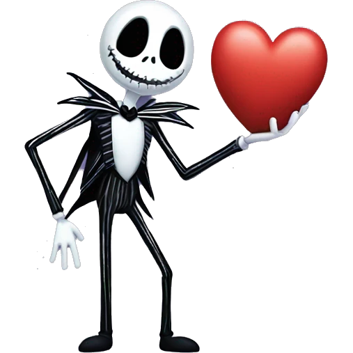 a little jack skellington holding a heart emoji
