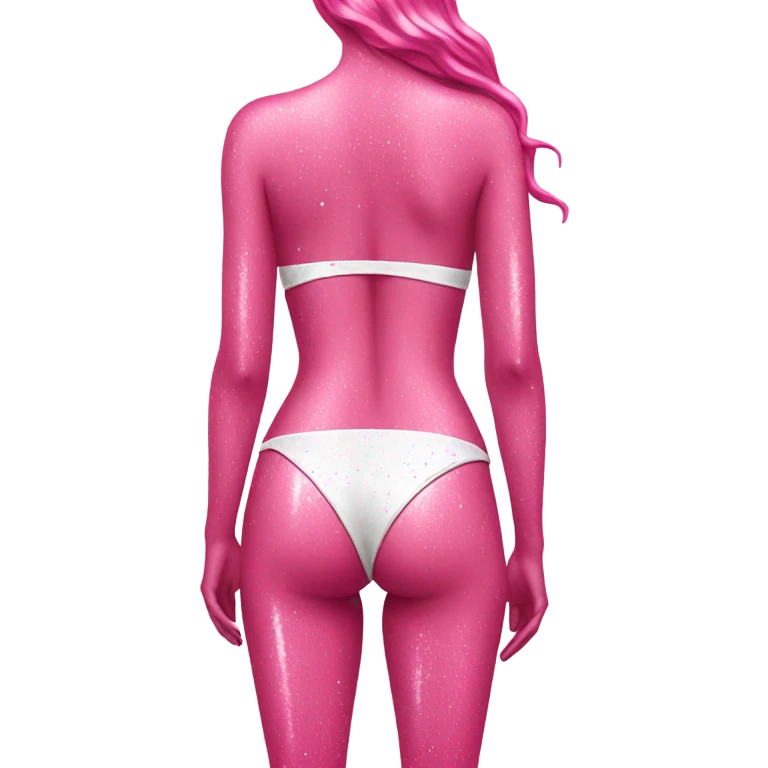 Woman backwards wearing glittery-pink bikini with dripping white paint  emoji
