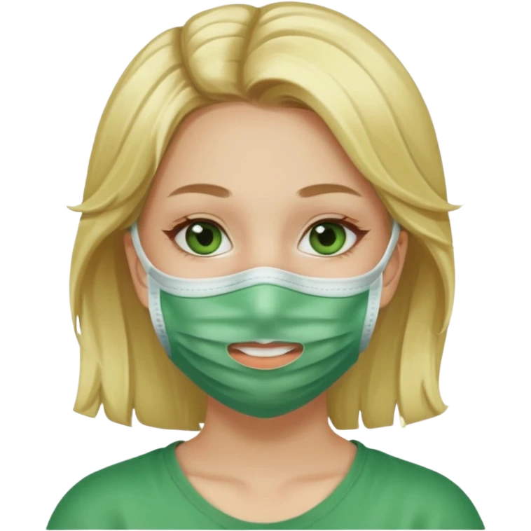 بدي بنت حاطه ماسك لونه اخضر وبدي يكون لون شعرها اشقر بليزز وممكن احطه بالكيبوردد!؟؟ 🤍🥹 emoji