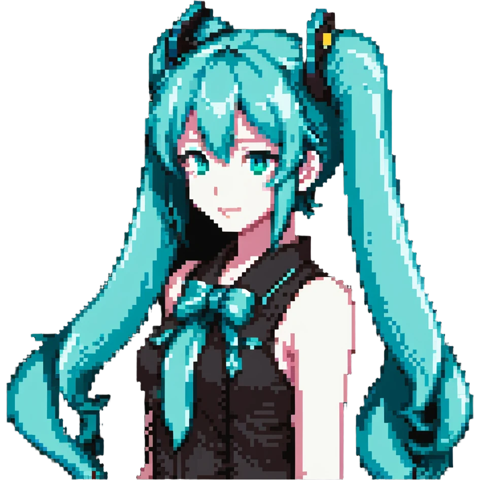 Hatsune Miku with teal twin tails emoji