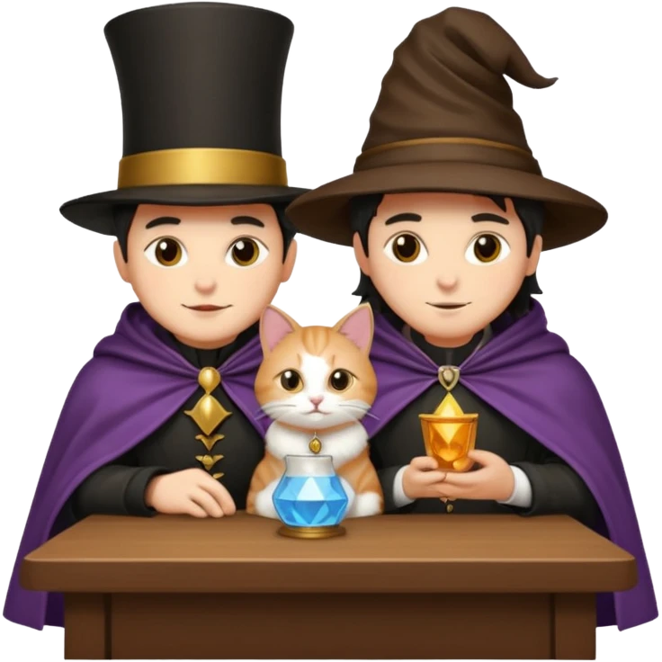 magician couple and their pet cat emoji