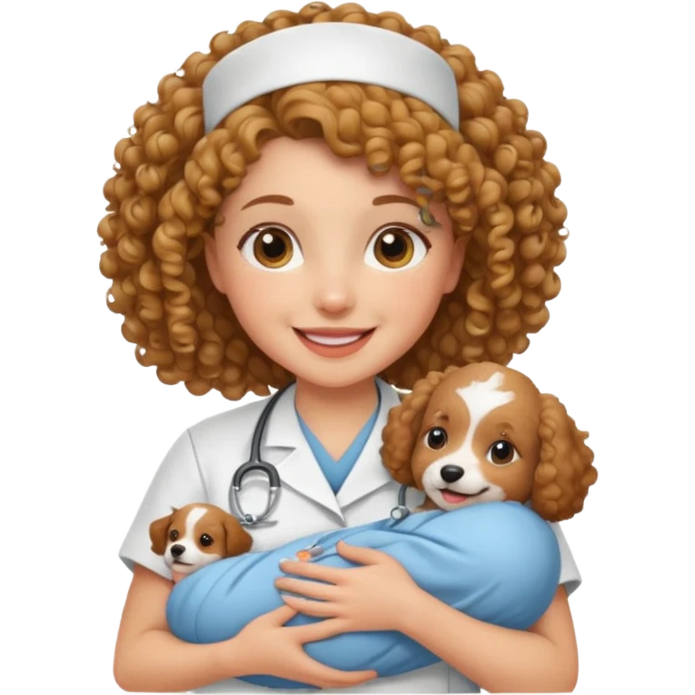 curly nurse holding baby dog emoji