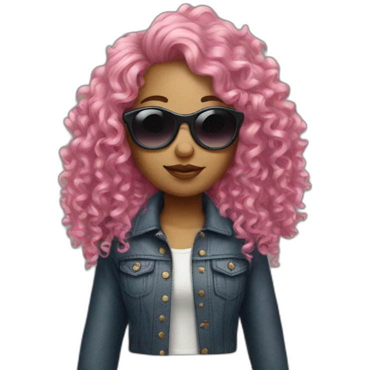 girl with pink curly hair and sunglasses emoji
