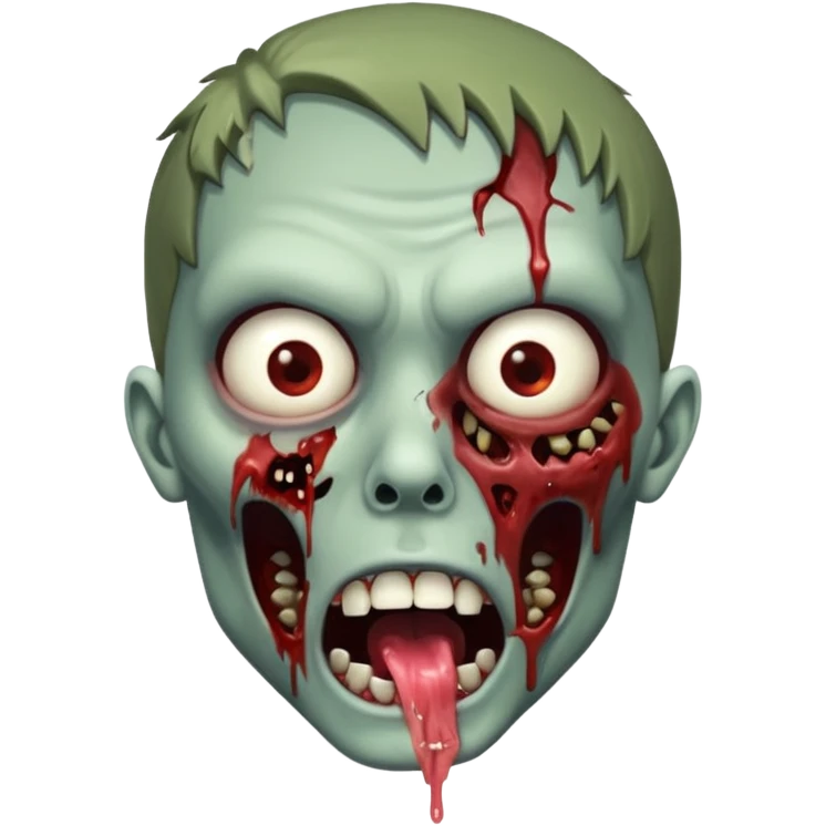 zombie with cuts on face and open mouth with fluid coming out of mouth emoji