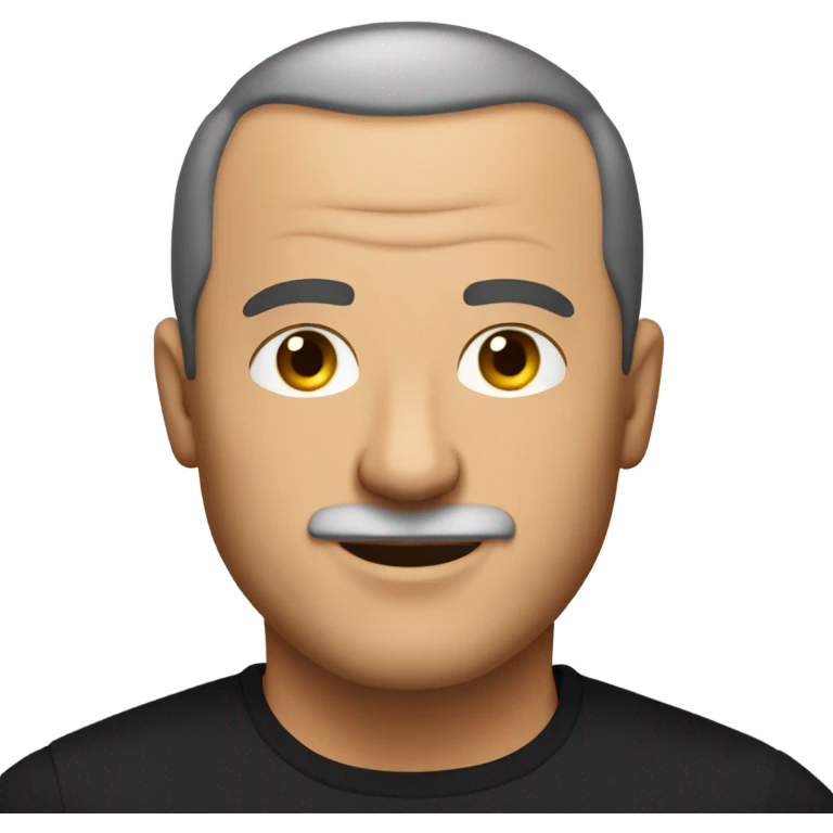 italian middle aged man, with buzz cut and no beard. wearing a black smart shirt unbuttoned. emoji